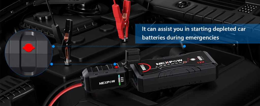 The NEXPOW Q10S assists in starting dead car batteries during roadside emergencies