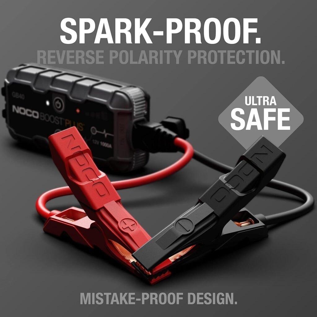 NOCO GB40 with spark-proof clamps – UltraSafe technology with reverse polarity protection 