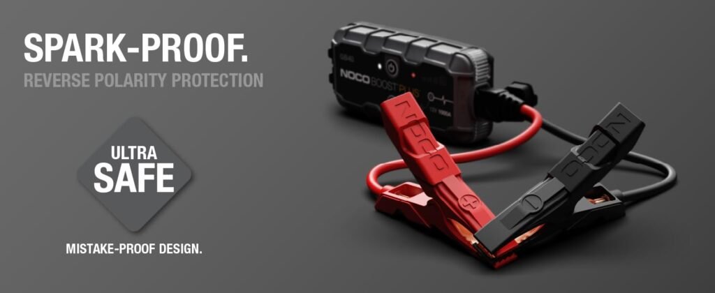 NOCO GB40 with spark-proof clamps – UltraSafe technology with reverse polarity protection for worry-free use