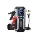 ACEZUK M05 jump starter with air compressor, smart clamps, LCD screen, USB ports, and carrying case – all-in-one roadside emergency kit